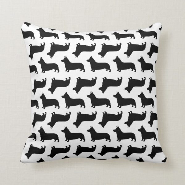 Pembroke Welsh Corgi Silhouettes Pattern Throw Pillow