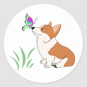 Pembroke Welsh Corgi with Butterfly Classic Round Sticker