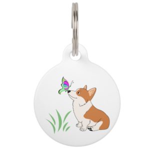 Pembroke Welsh Corgi with Butterfly Pet ID Tag