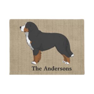 Personalized Bernese Mountain Dog Tan Burlap Doormat