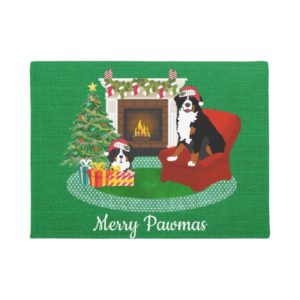 Personalized Bernese Mt Dogs Waiting For Santa Doormat