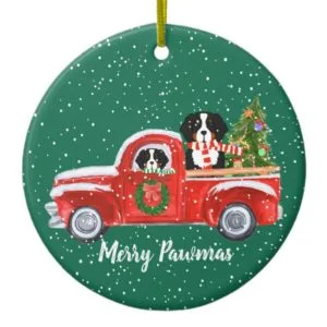 Personalized Christmas Berner Dogs Red Truck Ceramic Ornament