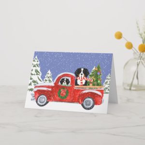 Personalized Christmas Berner Dogs Red Truck Holiday Card