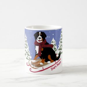 Personalized Christmas Bernese Mt Dog Sledding Coffee Mug