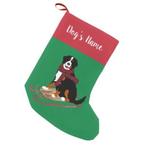 Personalized Christmas Bernese Mt Dog Sledding Small Christmas Stocking