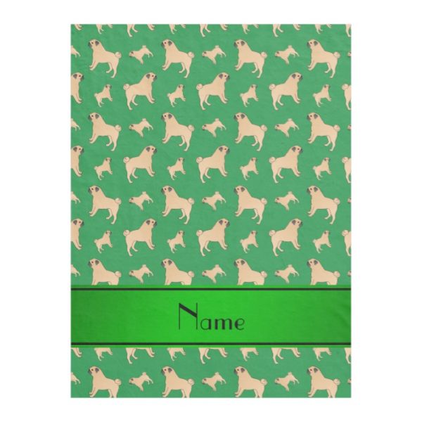 Personalized name green Pug dogs Fleece Blanket