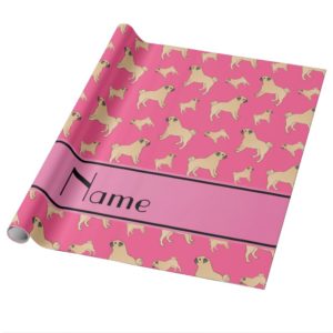 Personalized name pink Pug dogs Wrapping Paper