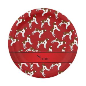 Personalized name red brittany spaniel dogs paper plate