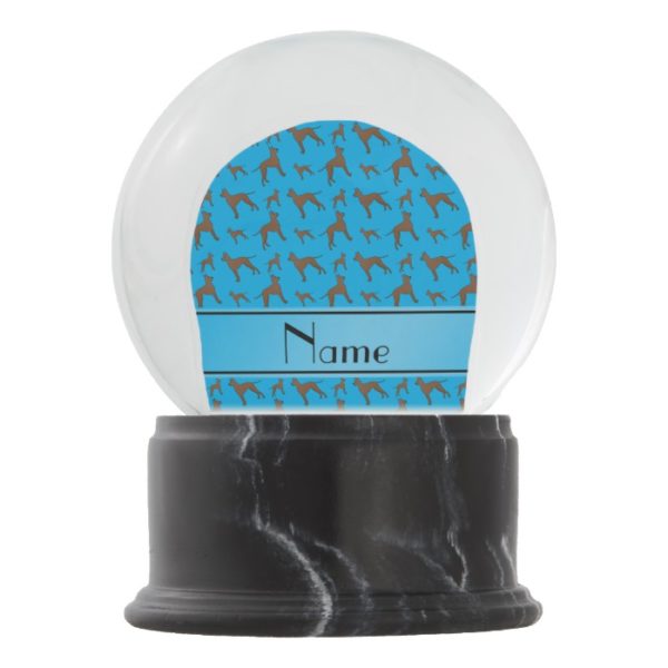 Personalized name sky blue great dane dogs snow globe