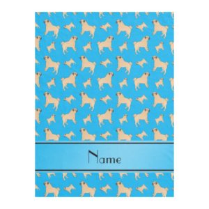 Personalized name sky blue Pug dogs Fleece Blanket