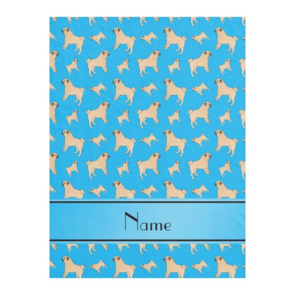 Personalized name sky blue Pug dogs Fleece Blanket