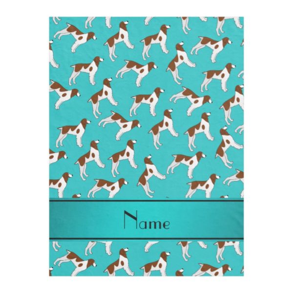 Personalized name turquoise brittany spaniel dogs fleece blanket