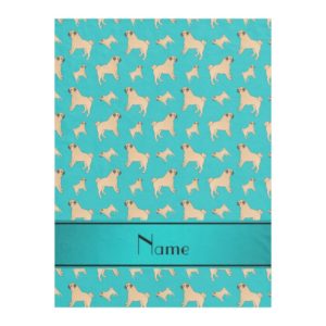 Personalized name turquoise Pug dogs Fleece Blanket