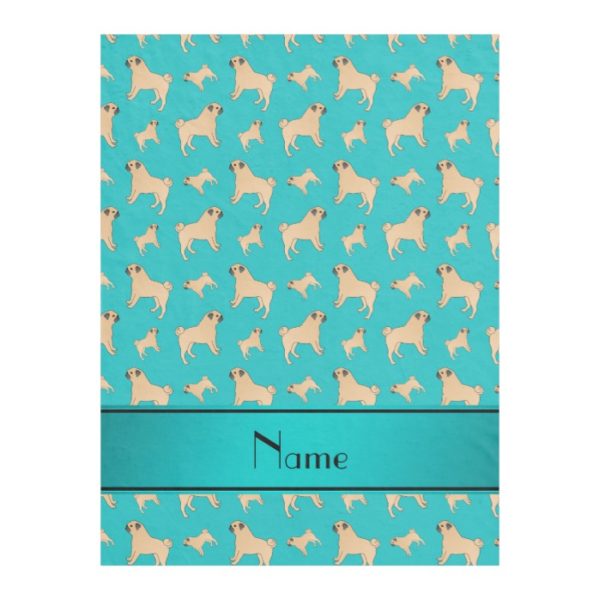 Personalized name turquoise Pug dogs Fleece Blanket