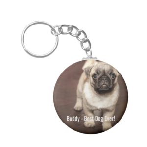 Personalized Pug Dog Photo and Your Pug Dog Name Keychain