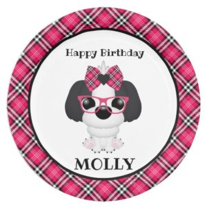 Pink Puppy Dog Personalized Birthday Party Napkins Paper Plate