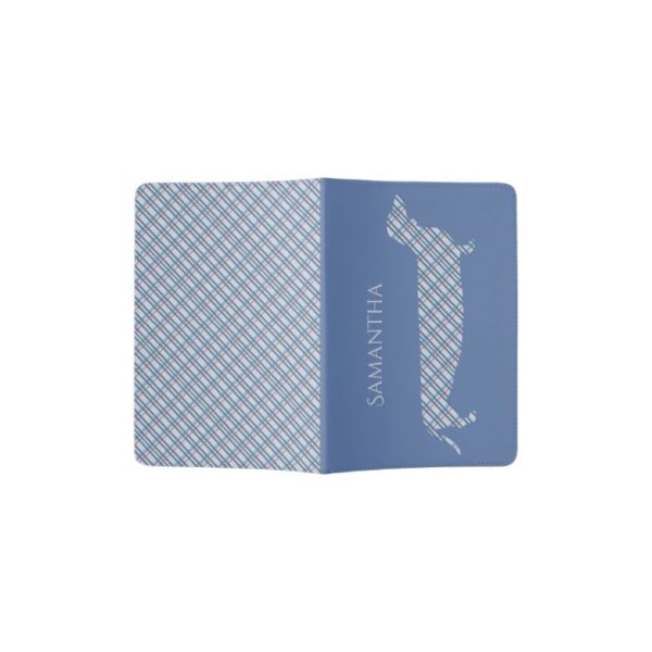Plaid Dachshund on Blue Passport Holder