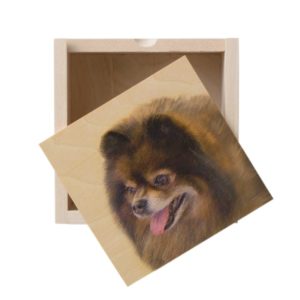 Pomeranian Black and Tan Painting Original Dog Art Wooden Keepsake Box