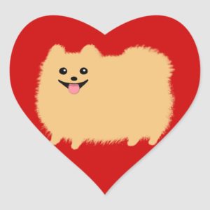 Pomeranian Cartoon Dog - Super Cute Pommy on Red Heart Sticker