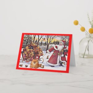 Pomeranian Christmas Card Santa and Bears