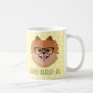 Pomeranian Dog In Nerd Glasses | POMER-BRAINY-AN Coffee Mug