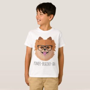 Pomeranian Dog In Nerd Glasses | POMER-BRAINY-AN T-Shirt