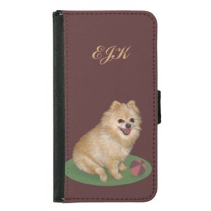 Pomeranian Dog with Ball, Monogram Samsung Galaxy S5 Wallet Case
