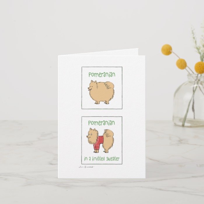 Pomeranian in a Knitted Sweater | Humorous Xmas Holiday Card