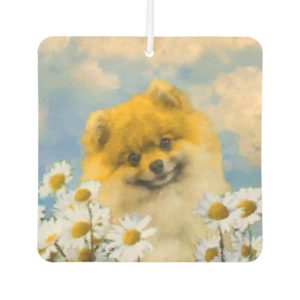 Pomeranian in Daisies Painting - Original Dog Art Air Freshener