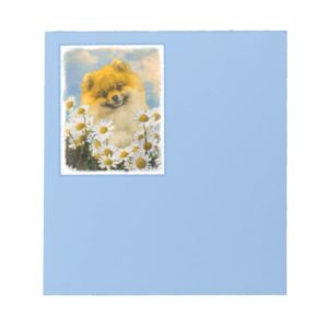 Pomeranian in Daisies Painting - Original Dog Art Notepad