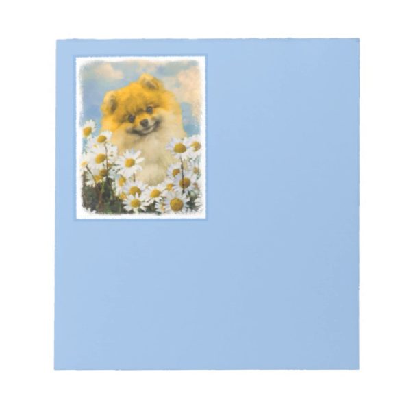 Pomeranian in Daisies Painting - Original Dog Art Notepad