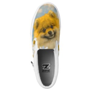 Pomeranian in Daisies Painting - Original Dog Art Slip-On Sneakers