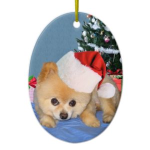 Pomeranian in Santa Hat Ornament