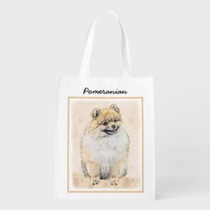 Pomeranian (Orange) Painting - Original Dog Art Grocery Bag