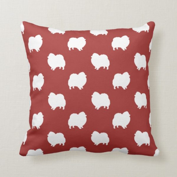 Pomeranian Silhouettes Pattern Red Throw Pillow