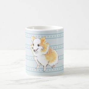 Pomeranian Sitting Watercolour in Blue Coffee Mug