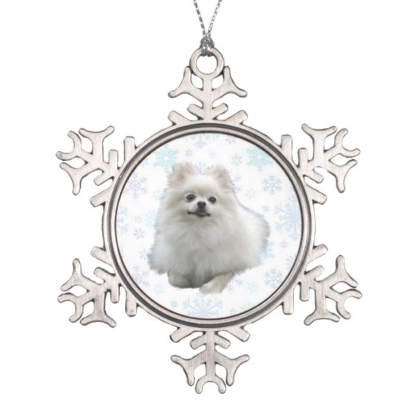 Pomeranian Snowflake Pewter Christmas Ornament