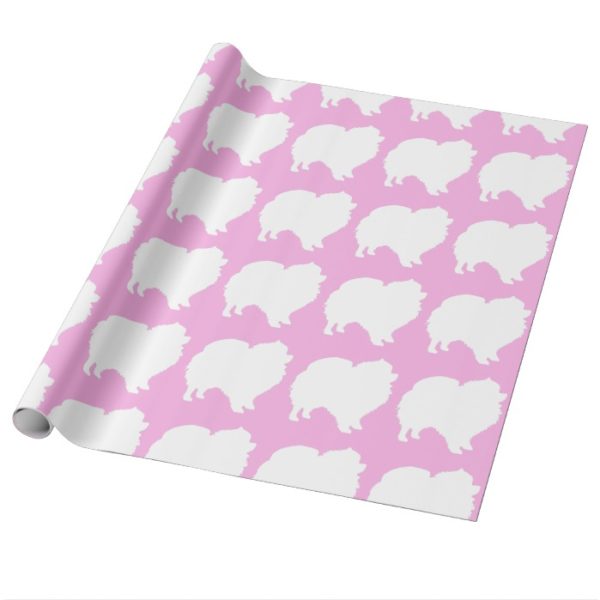 Pomeranian wrapping paper white silhouette pink