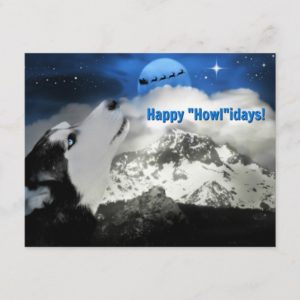 Pretty Blue Eyed Husky Happy Holidays Postcards