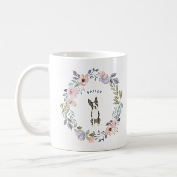 Pretty Watercolor Floral | Boston Terrier Dog Coffee Mug