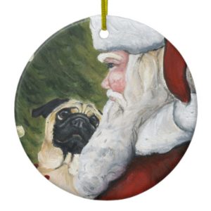 Pug and Santa Dog Art Ornament