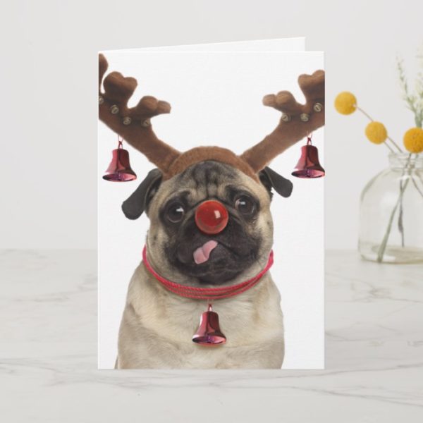 Pug antlers - christmas pug - merry christmas holiday card