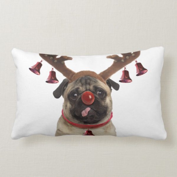 Pug antlers - christmas pug - merry christmas lumbar pillow