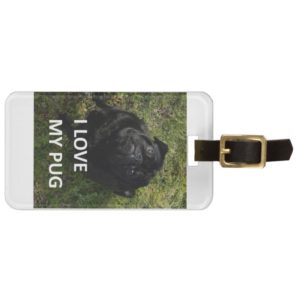 pug black love w pic luggage tag