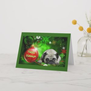 Pug Christmas Card Red Ball