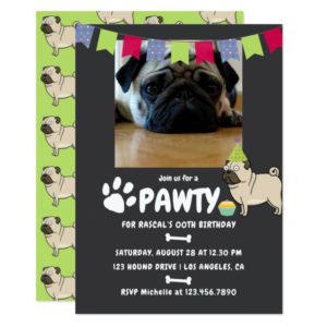 Pug Dog Birthday photo invitation
