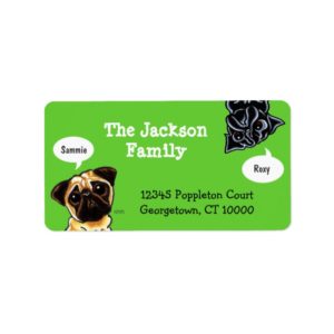 Pug Family Pet Name Personalized Custom Color Label