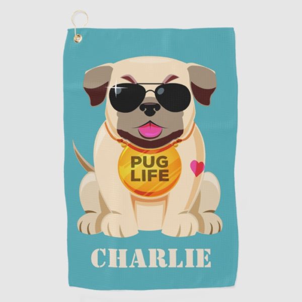 Pug Life custom name & color golf towel