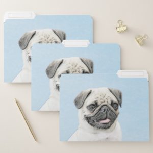 Pug Painting - Cute Original Dog Art File Folder