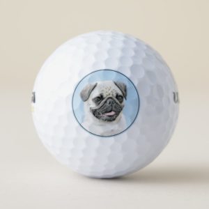 Pug Painting - Cute Original Dog Art Golf Balls